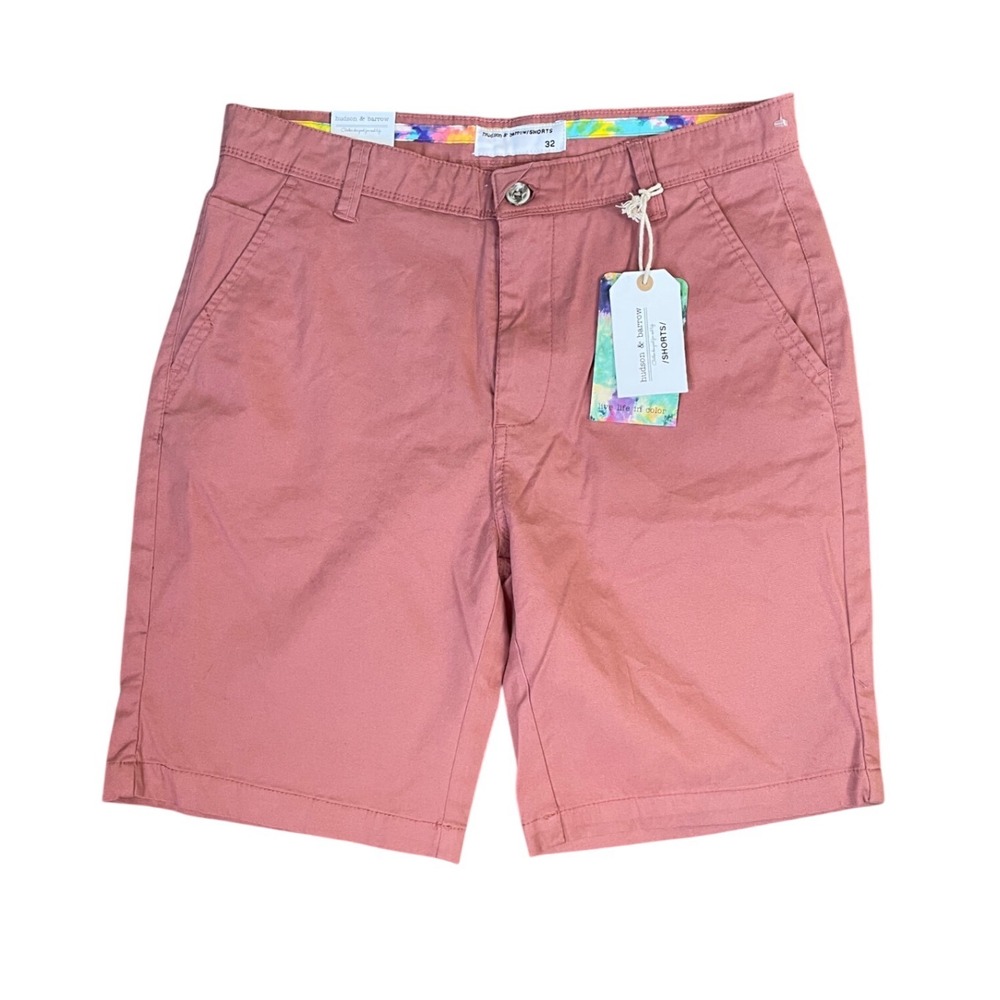 Hudson & Barrow Mens Stretch Chino Shorts Clay Dusty Rose Size 32 HB-7036122 NWT